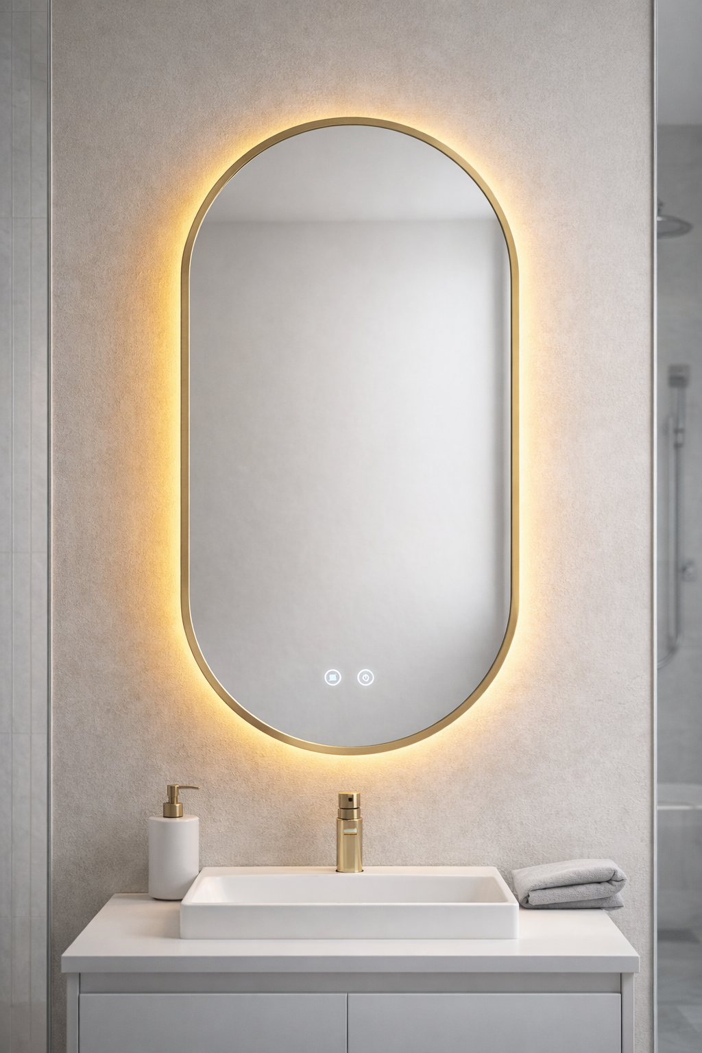 Brushed Gold Framed Oval LED Backlit Mirror 50×90cm