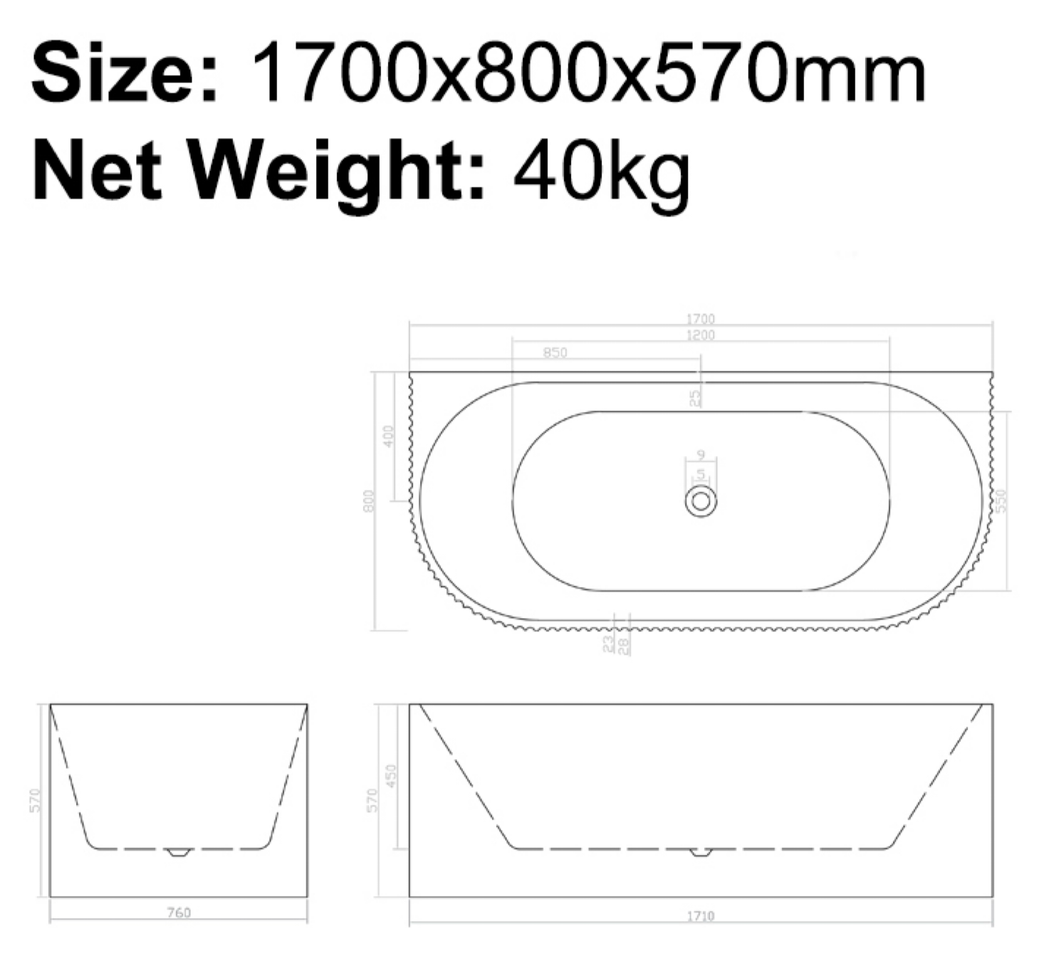 B-7332 Fluted Design Bathtub
