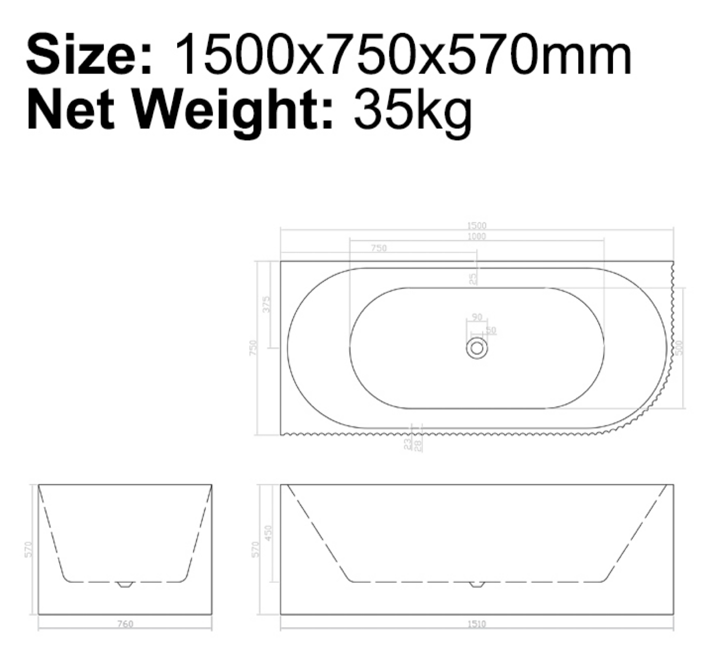 B-7326 Fluted Design Bathtub