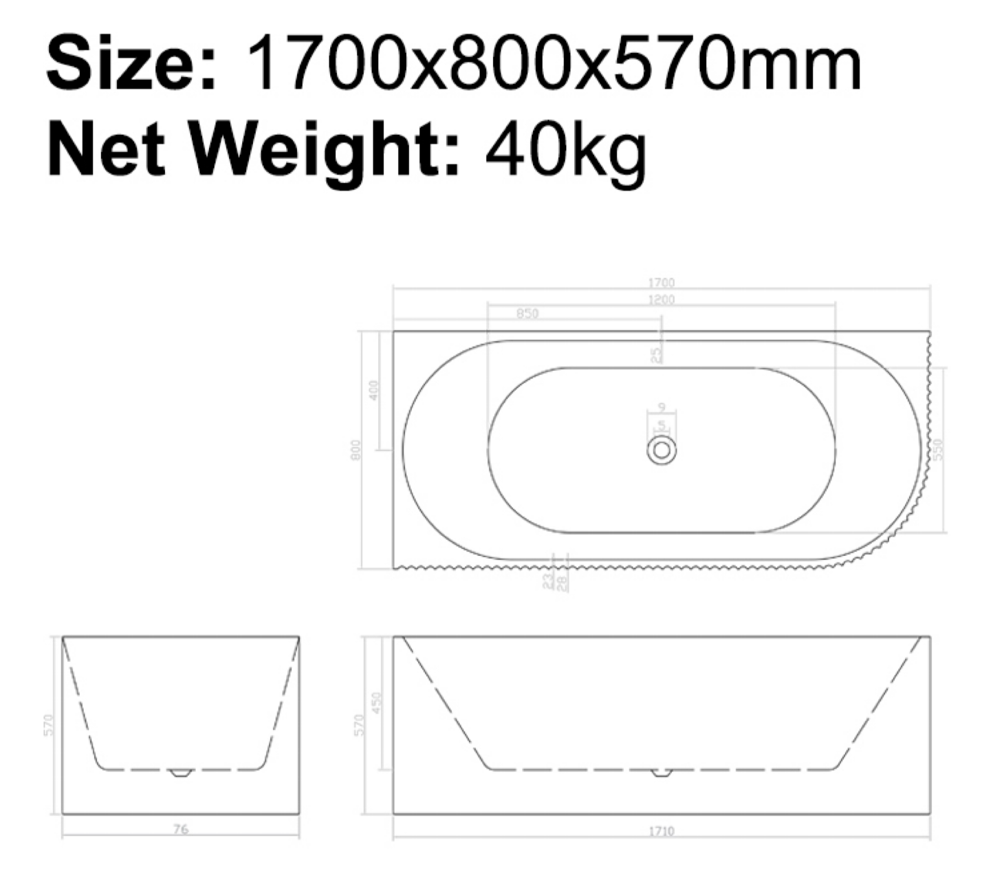 B-7326 Fluted Design Bathtub