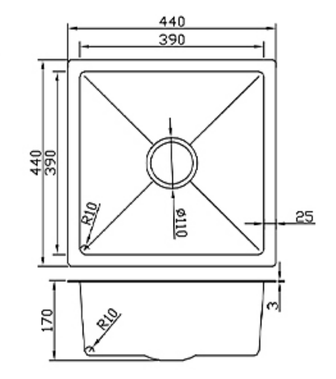 4444-BL Honeycomb Stainless Steel Sink