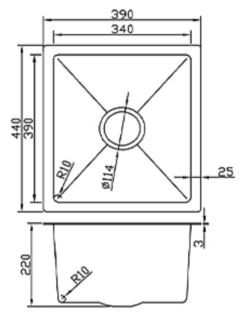 3944-GL Honeycomb Stainless Steel Sink