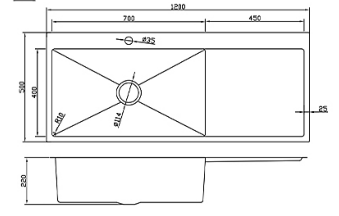 12050GL-L Honeycomb Stainless Steel Sink with Right Drainer