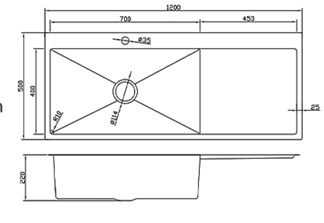 12050-MBL-L Stainless Steel Single Bowl Sink with Right Drainer