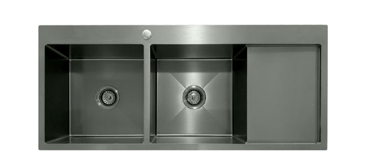 12050-MBL-L Stainless Steel Double Bowl Sink with Right Drainer