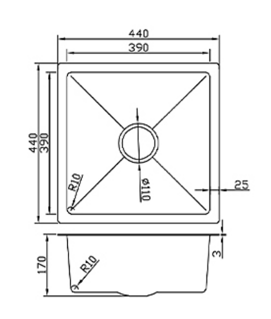4444-GL Stainless Steel Single Bowl Sink