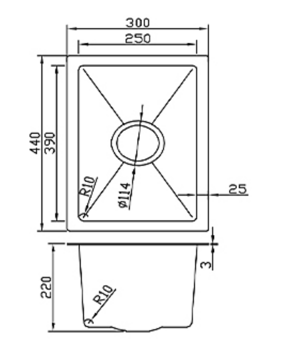 3044-BR Stainless Steel Single Bowl Sink
