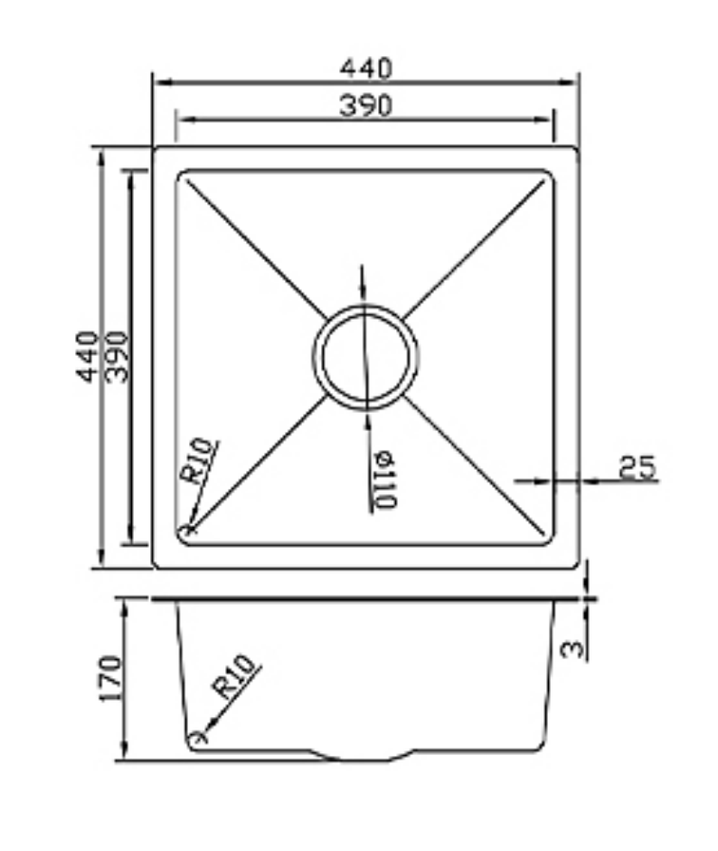 4444-BR Stainless Steel Single Bowl Sink