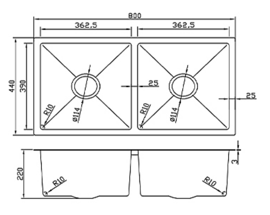 8044-BR Stainless Steel Double Bowl Sink