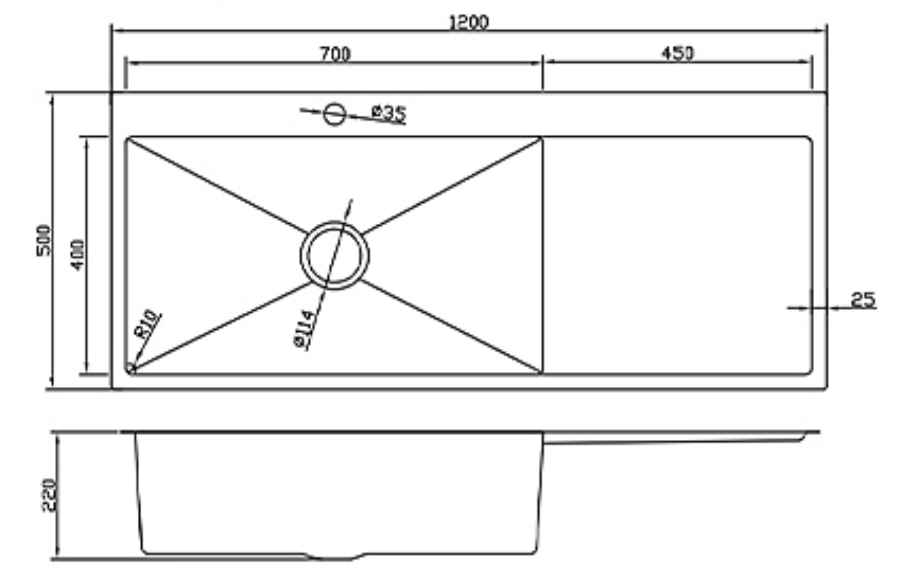 12050-BR-L Stainless Steel Single Bowl Sink with Right Drainer, Left Bowl