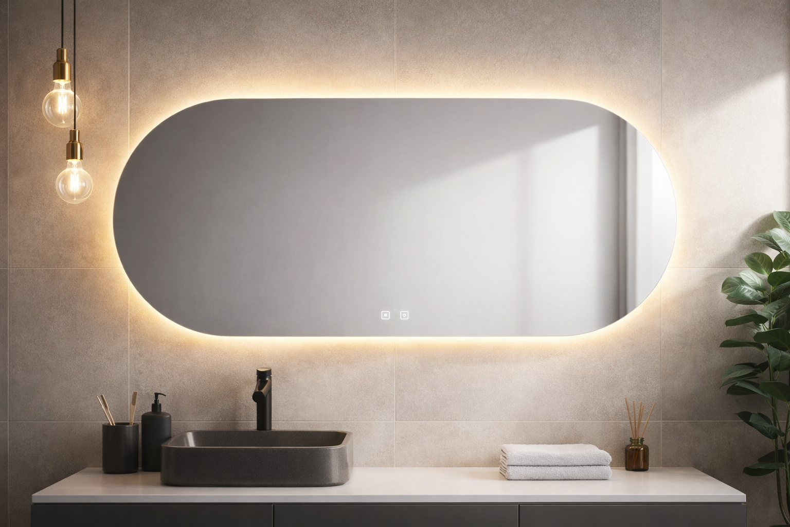 Frameless Oval LED Backlit Mirror 150×70cm