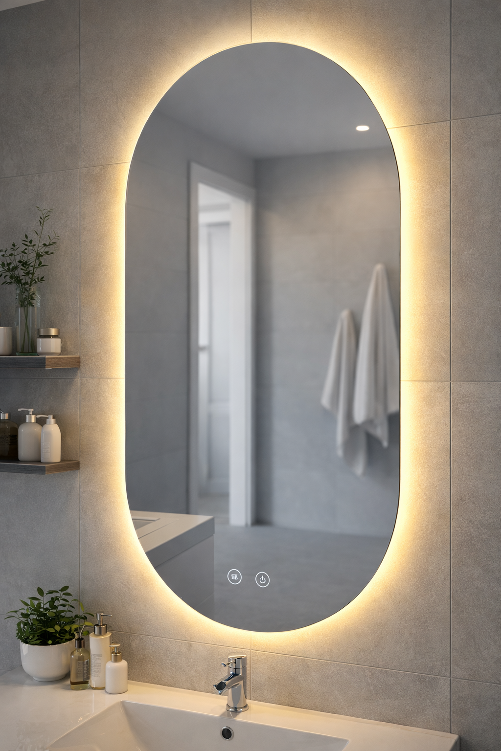 Frameless Oval LED Backlit Mirror 50×90cm