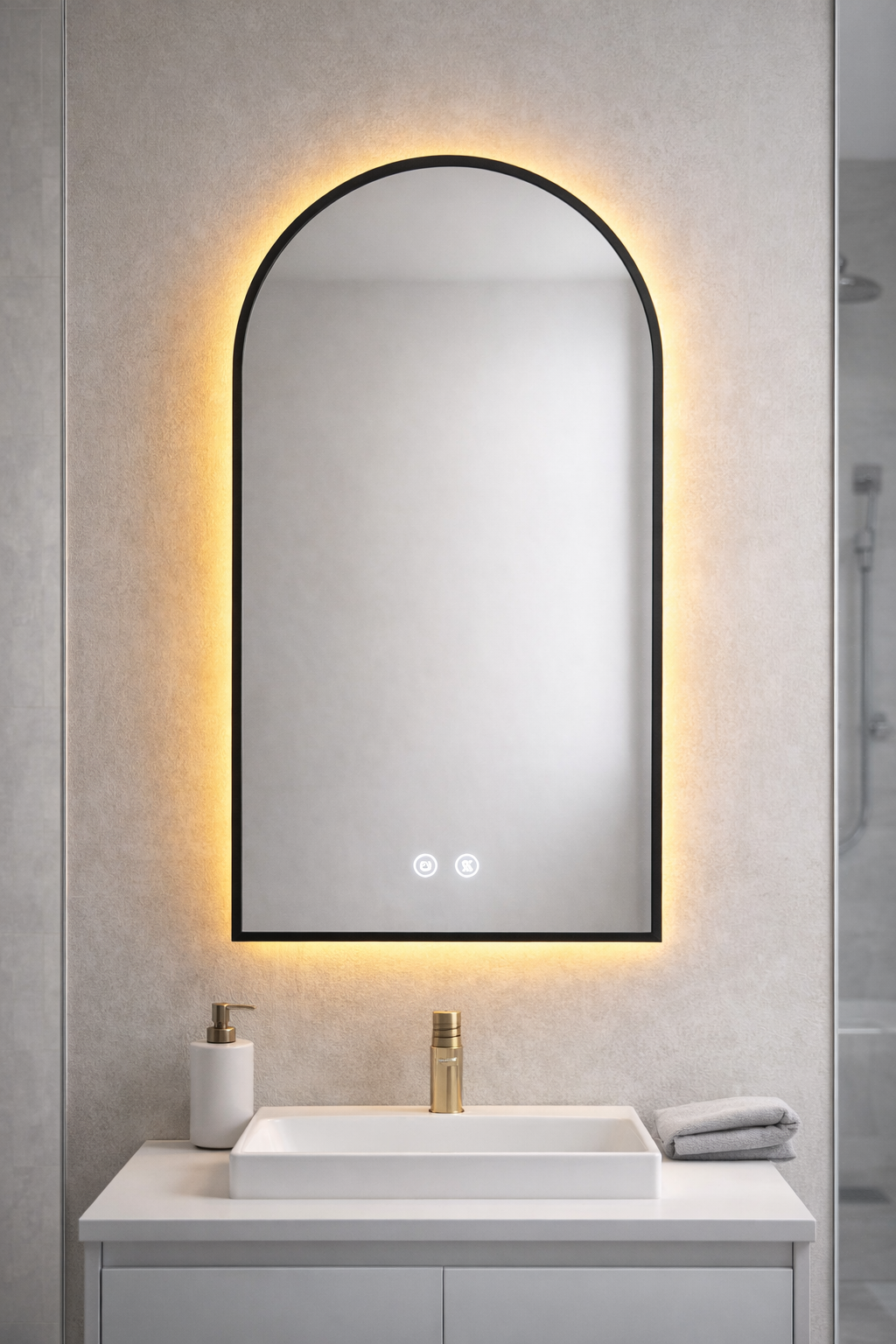 Matt Black Framed Arch LED Backlit Mirror 60×90cm