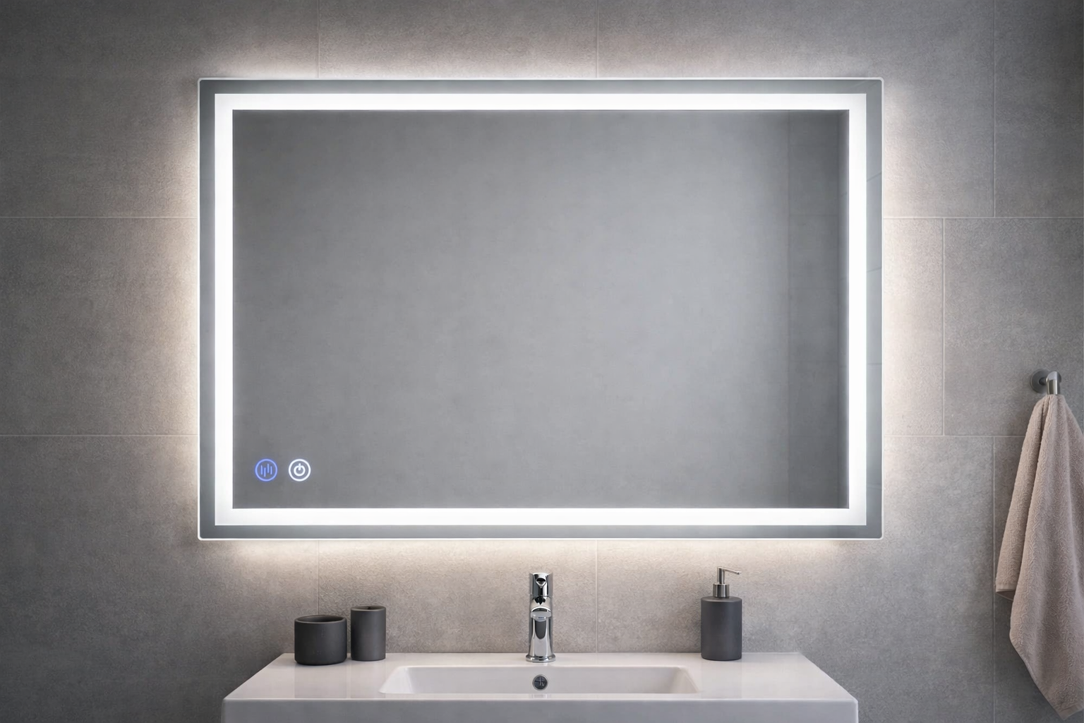 Frameless Rectangular LED Backlit Mirror 80×55cm