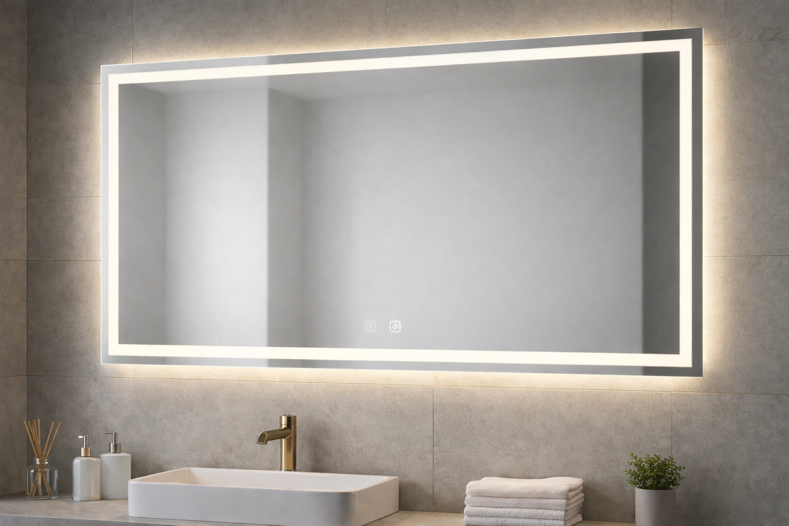Frameless Rectangular LED Backlit Mirror 145×70cm