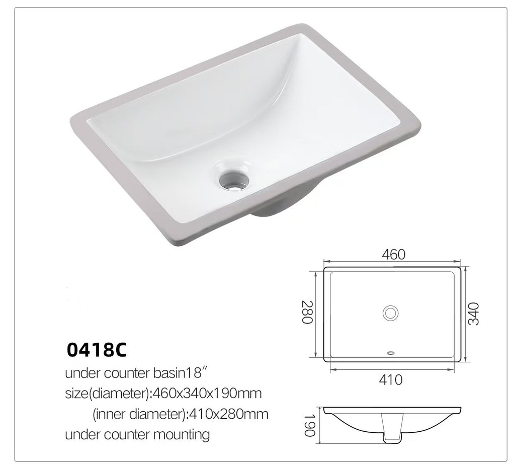 【Basin 0418C】Under Counter Basin 18” – Compact Elegance for Modern Bathrooms