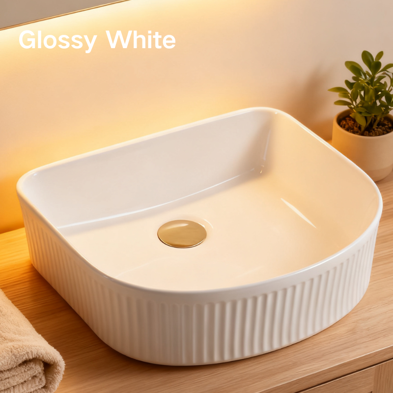 【Basin 299】 – Matte White and Glossy White, 415×370×120mm, Above-Counter Basin