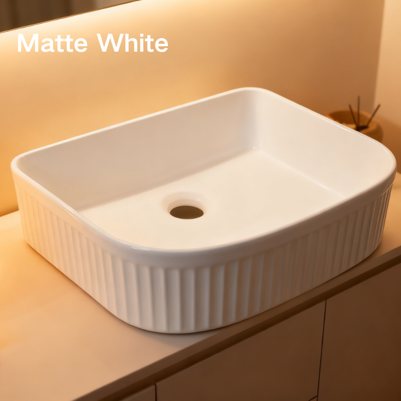 【Basin 299】 – Matte White and Glossy White, 415×370×120mm, Above-Counter Basin