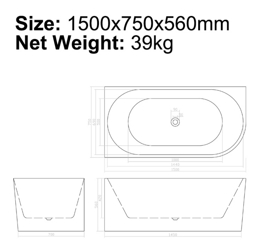 BISTONE B-7126 Back-to-Corner Acrylic Bathtub — Left & Right Configurations, Elegant Modern Design