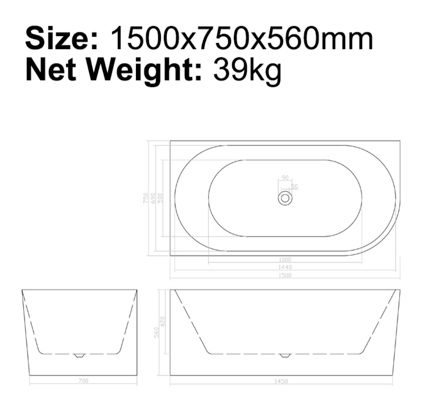 BISTONE B-7126 Back-to-Corner Acrylic Bathtub — Left & Right Configurations, Elegant Modern Design