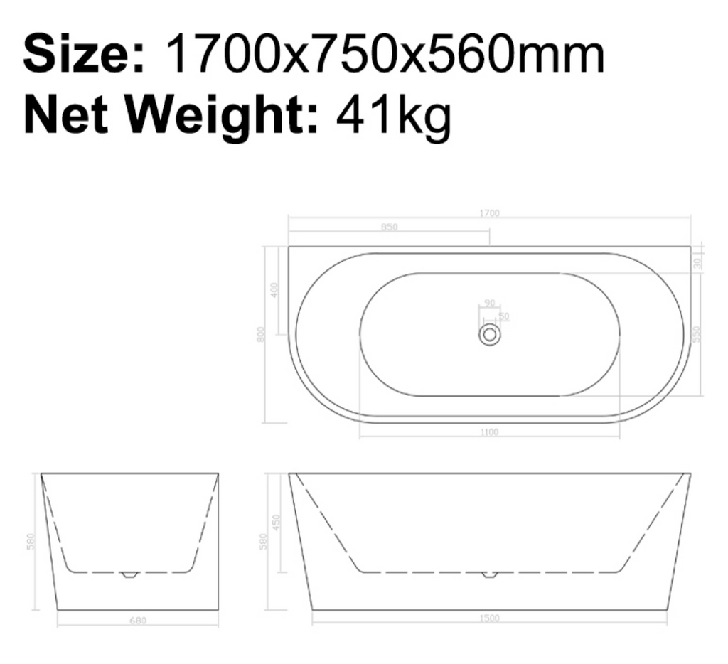BISTONE B-7126 Back-to-Corner Acrylic Bathtub — Left & Right Configurations, Elegant Modern Design