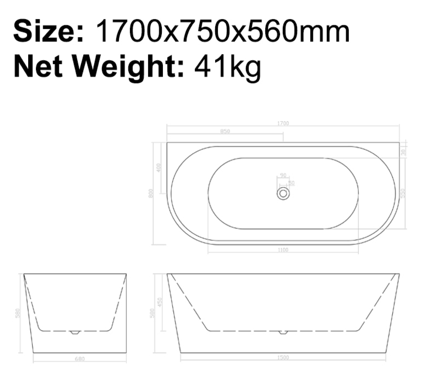 BISTONE B-7126 Back-to-Corner Acrylic Bathtub — Left & Right Configurations, Elegant Modern Design
