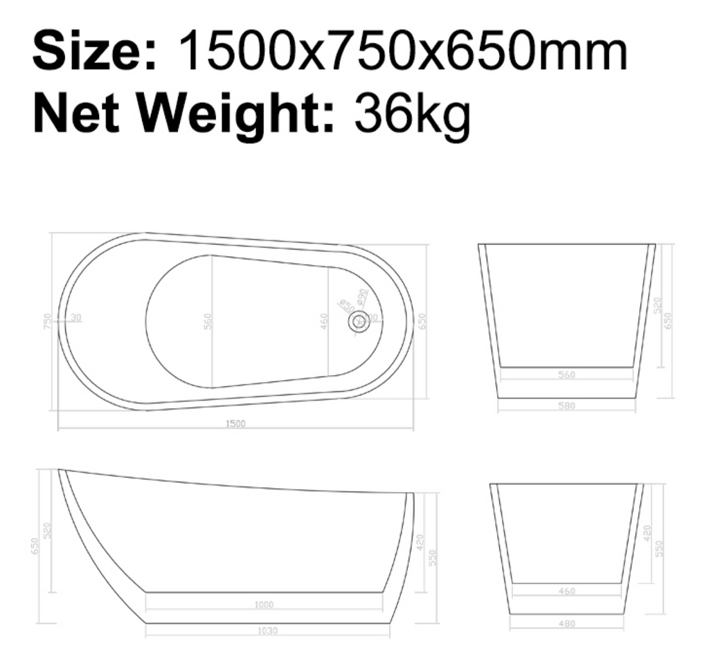 BISTONE B-7111 Freestanding Acrylic Bathtub — Deep Soaking Comfort with Modern Minimalist Design