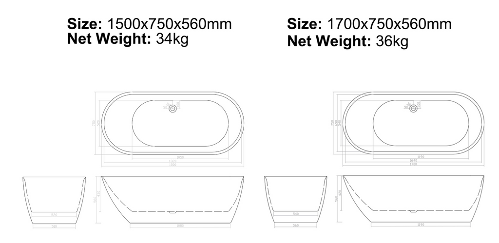 BISTONE B-7123N Freestanding Acrylic Bathtub — Contemporary Oval Design with Luxurious Comfort