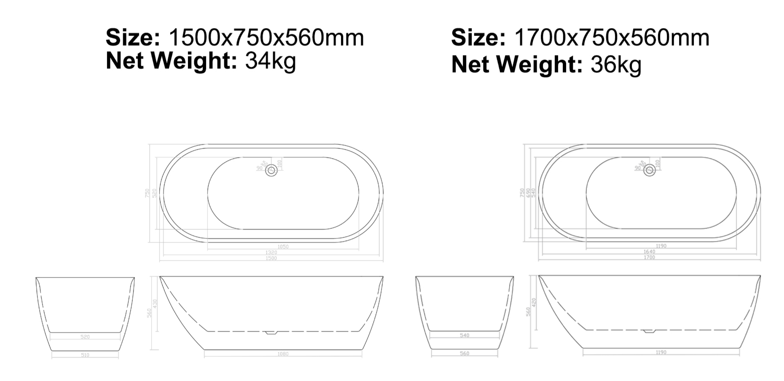 BISTONE B-7123N Freestanding Acrylic Bathtub — Contemporary Oval Design with Luxurious Comfort