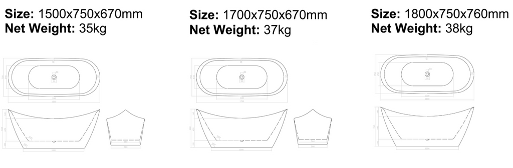 BISTONE B-7112 Freestanding Acrylic Bathtub — Elegant Double-Ended Design for Luxurious Comfort