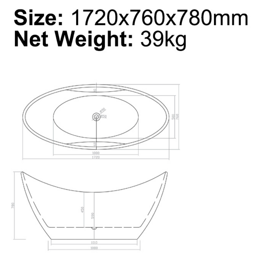 BISTONE B-7115 Freestanding Acrylic Bathtub — Classic Double-Ended Design for Luxurious Comfort