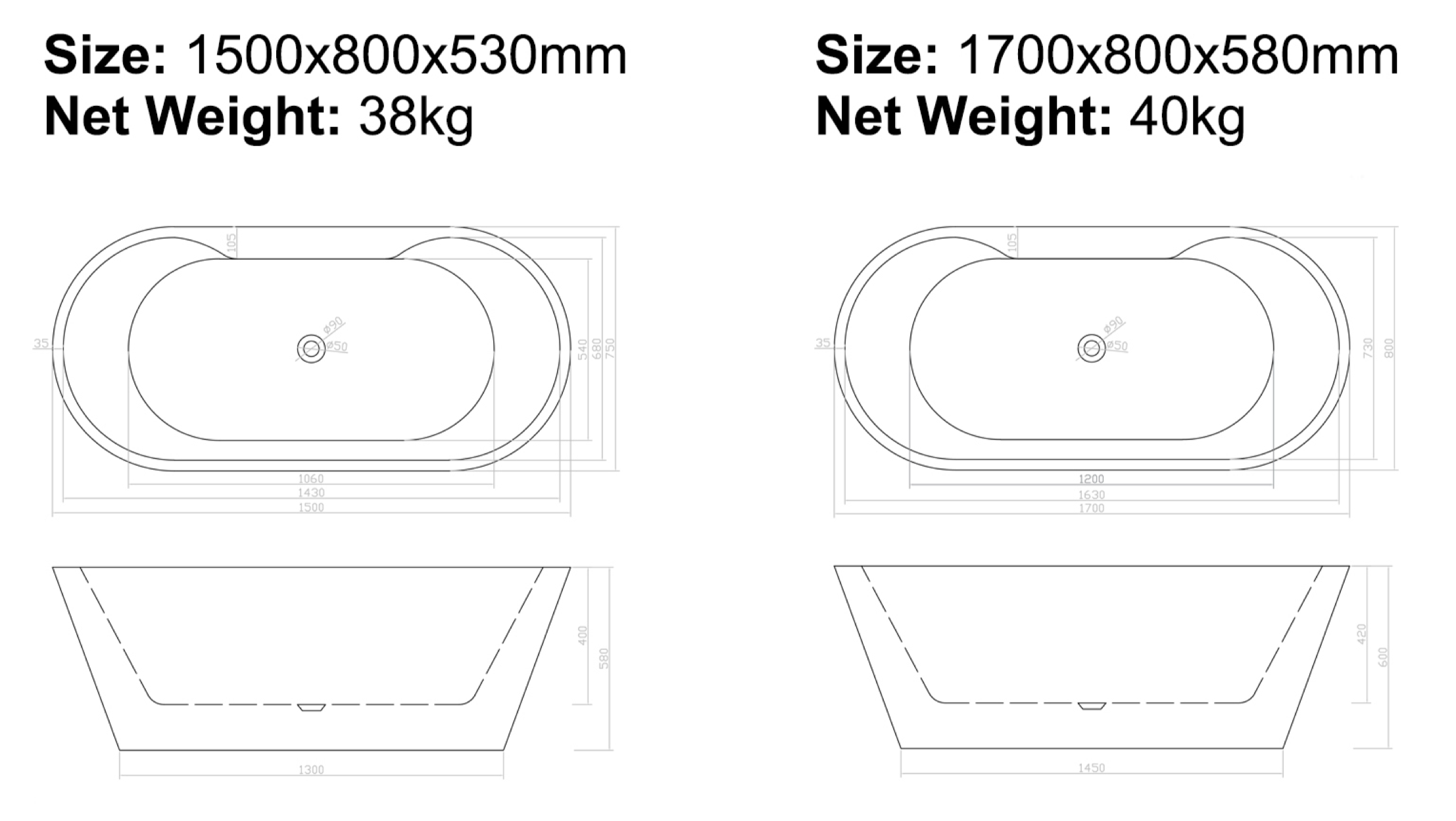 BISTONE B-7301 Freestanding Acrylic Bathtub — Elegant Oval Design with Optional Massage & Air System