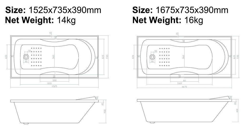 BISTONE B-7505 Acrylic Drop-In Bathtub — Compact Comfort with Ergonomic Design