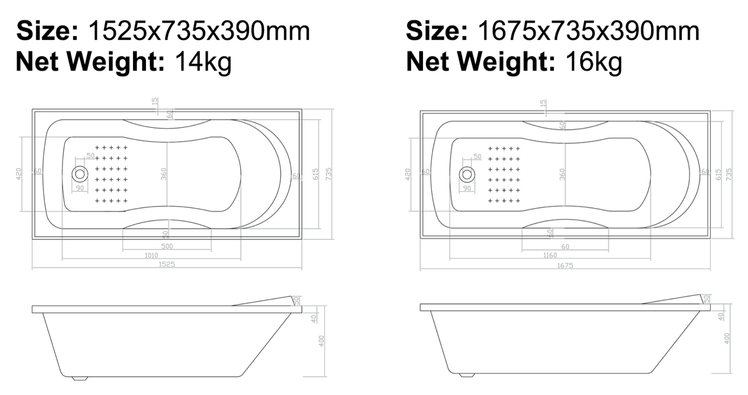 BISTONE B-7505 Acrylic Drop-In Bathtub — Compact Comfort with Ergonomic Design