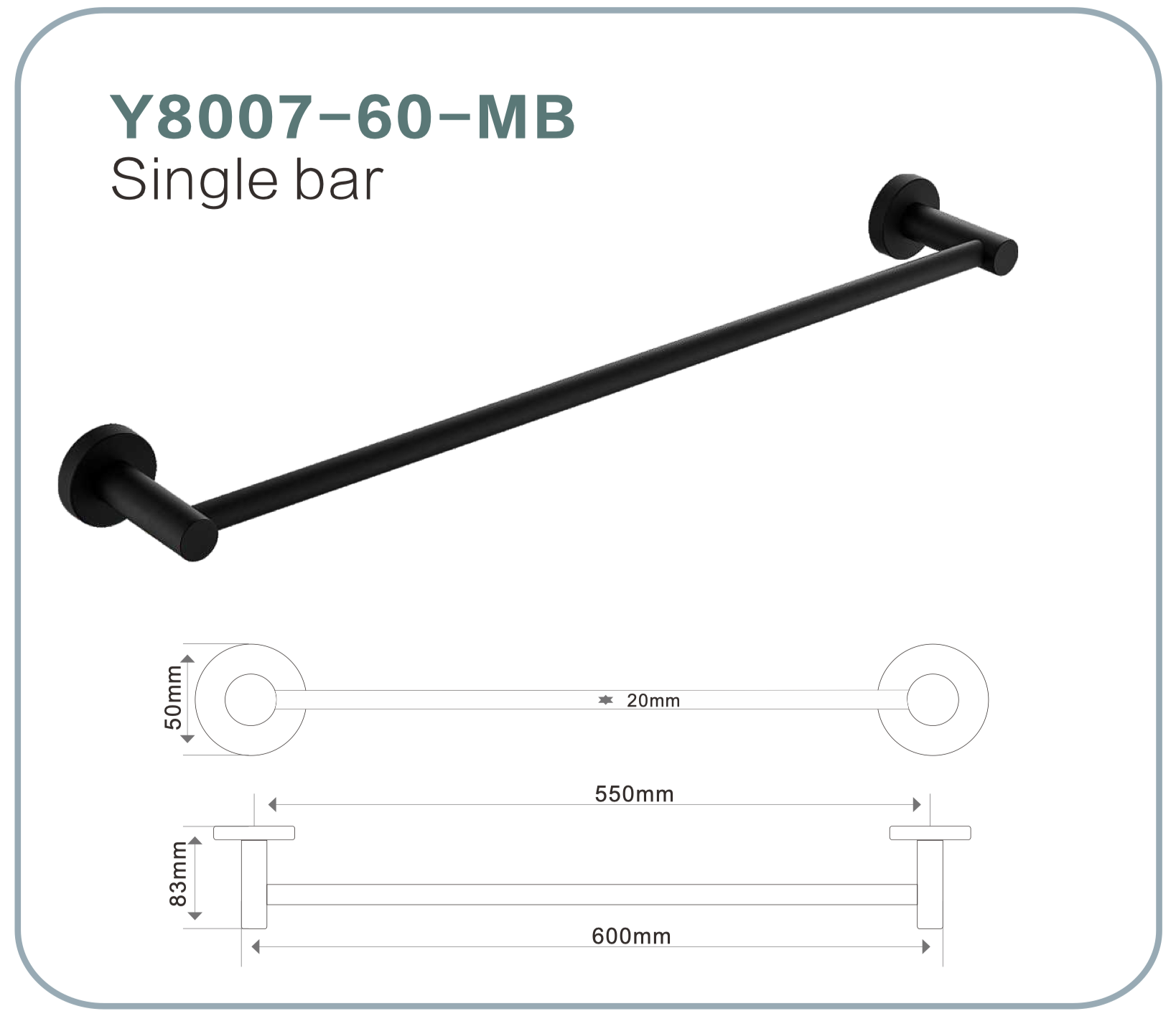 BISTONE Y8007-60 Single Towel Bar — Modern Wall-Mounted 600mm Rail