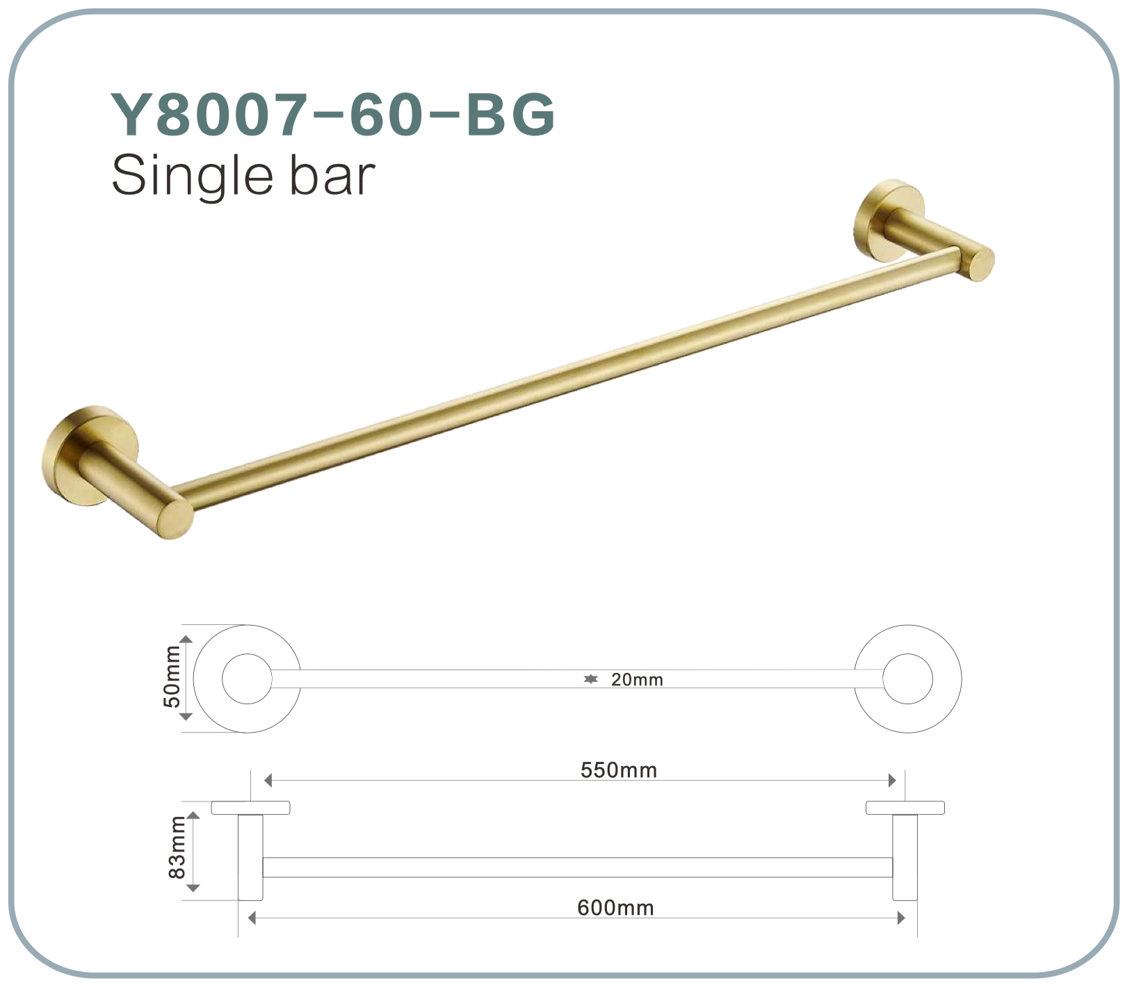 BISTONE Y8007-60 Single Towel Bar — Modern Wall-Mounted 600mm Rail
