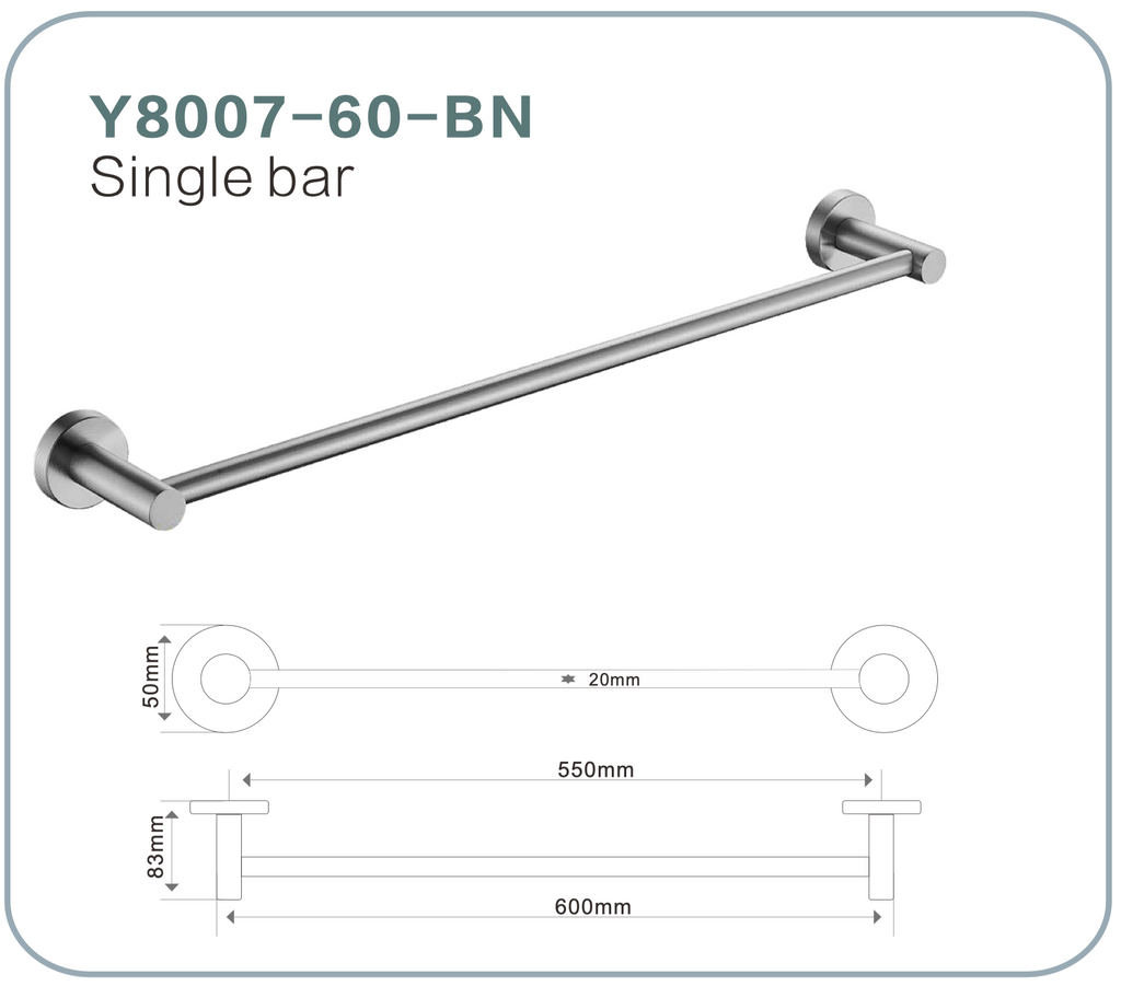 BISTONE Y8007-60 Single Towel Bar — Modern Wall-Mounted 600mm Rail