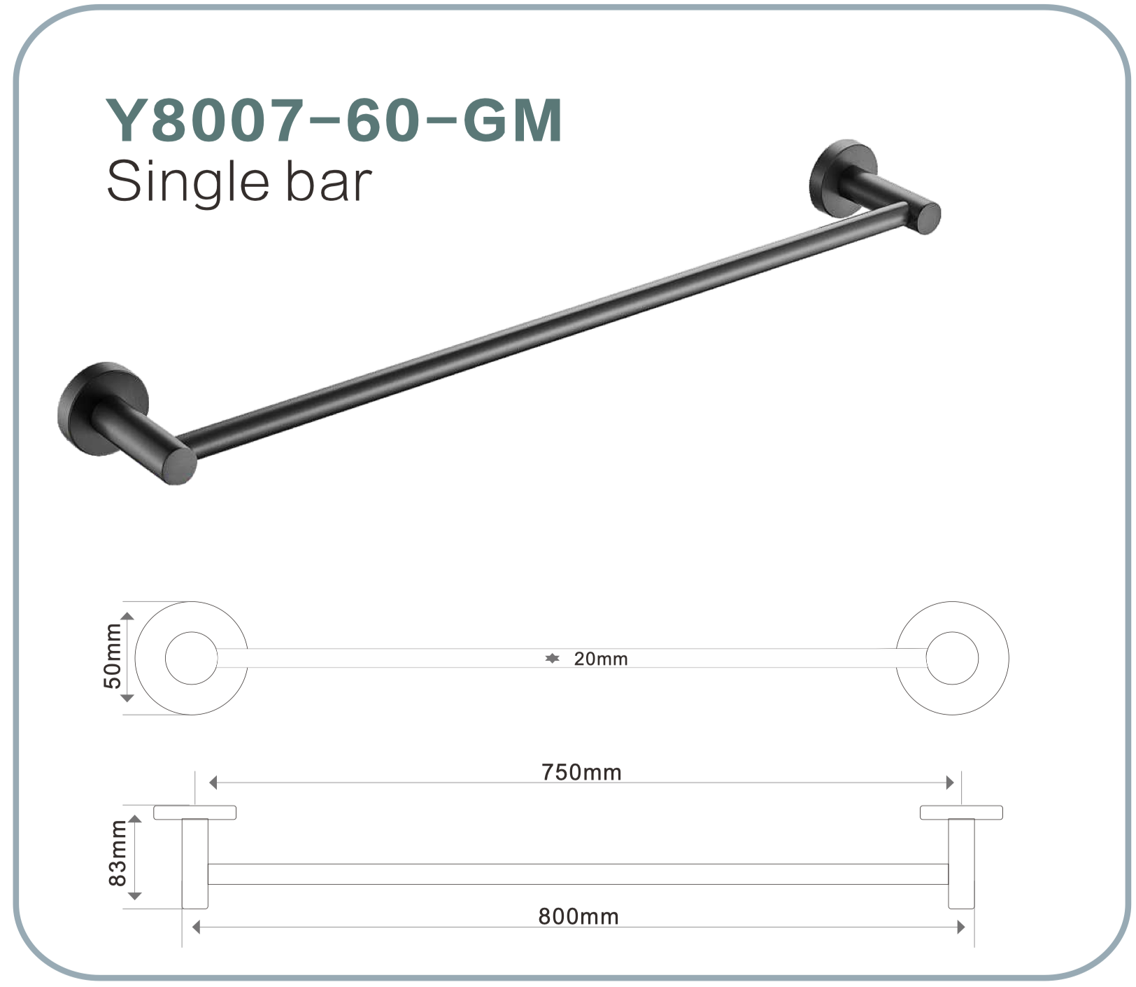 BISTONE Y8007-60 Single Towel Bar — Modern Wall-Mounted 600mm Rail