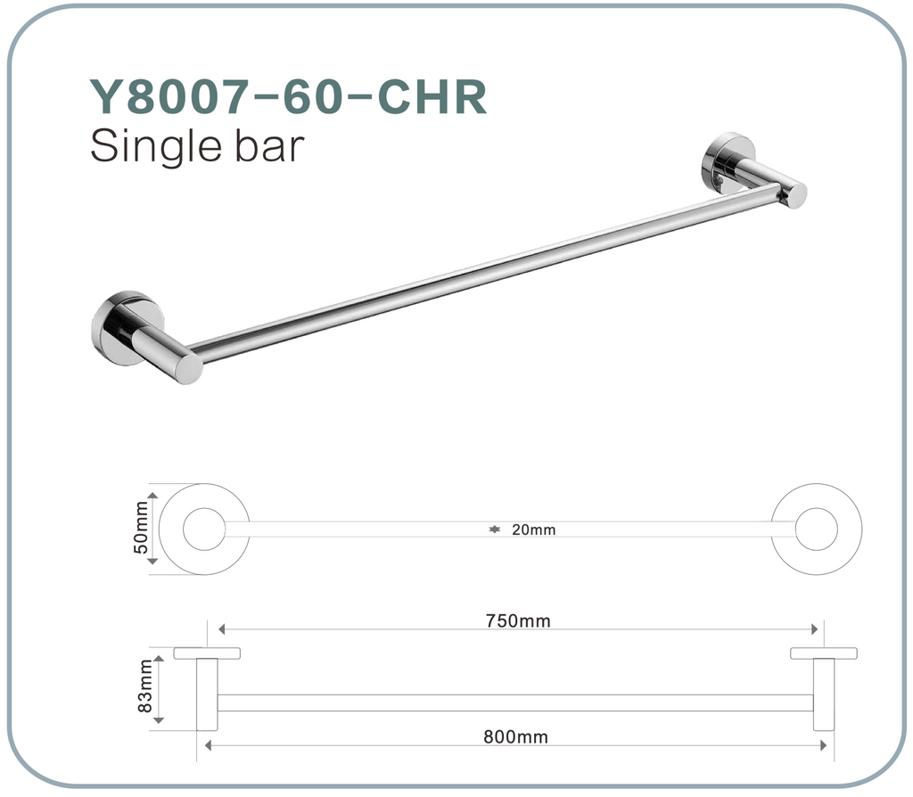 BISTONE Y8007-60 Single Towel Bar — Modern Wall-Mounted 600mm Rail