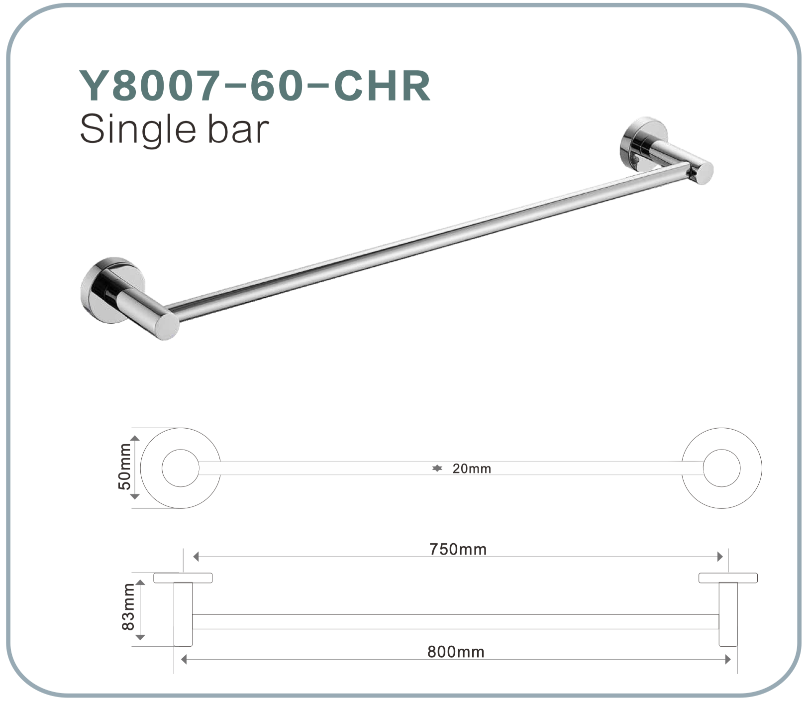 BISTONE Y8007-60 Single Towel Bar — Modern Wall-Mounted 600mm Rail