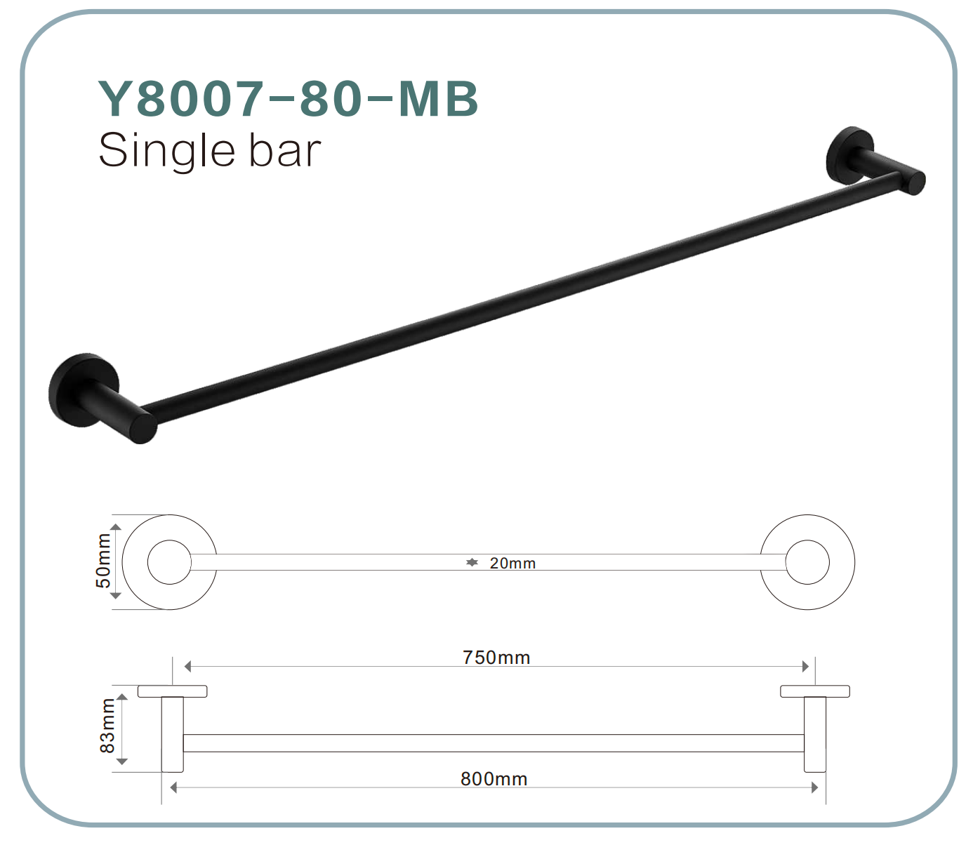 BISTONE Y8007-80 Single Towel Bar — Modern Wall-Mounted 800mm Rail