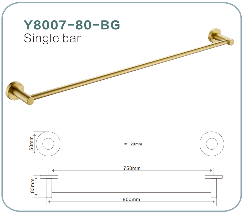 BISTONE Y8007-80 Single Towel Bar — Modern Wall-Mounted 800mm Rail