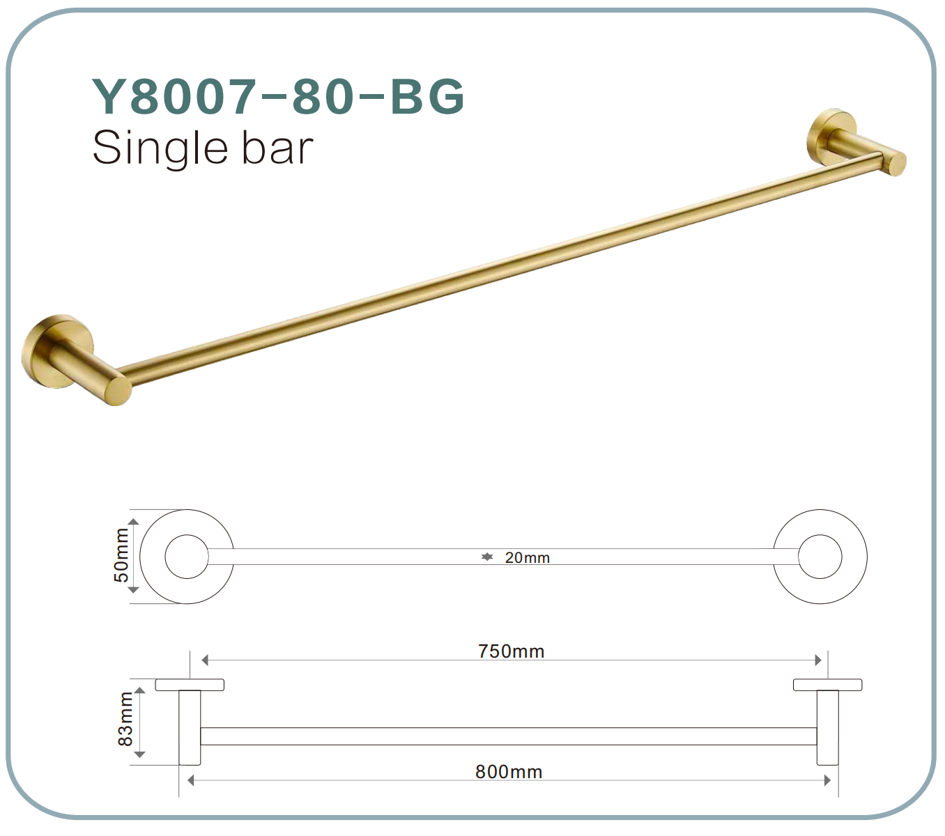 BISTONE Y8007-80 Single Towel Bar — Modern Wall-Mounted 800mm Rail
