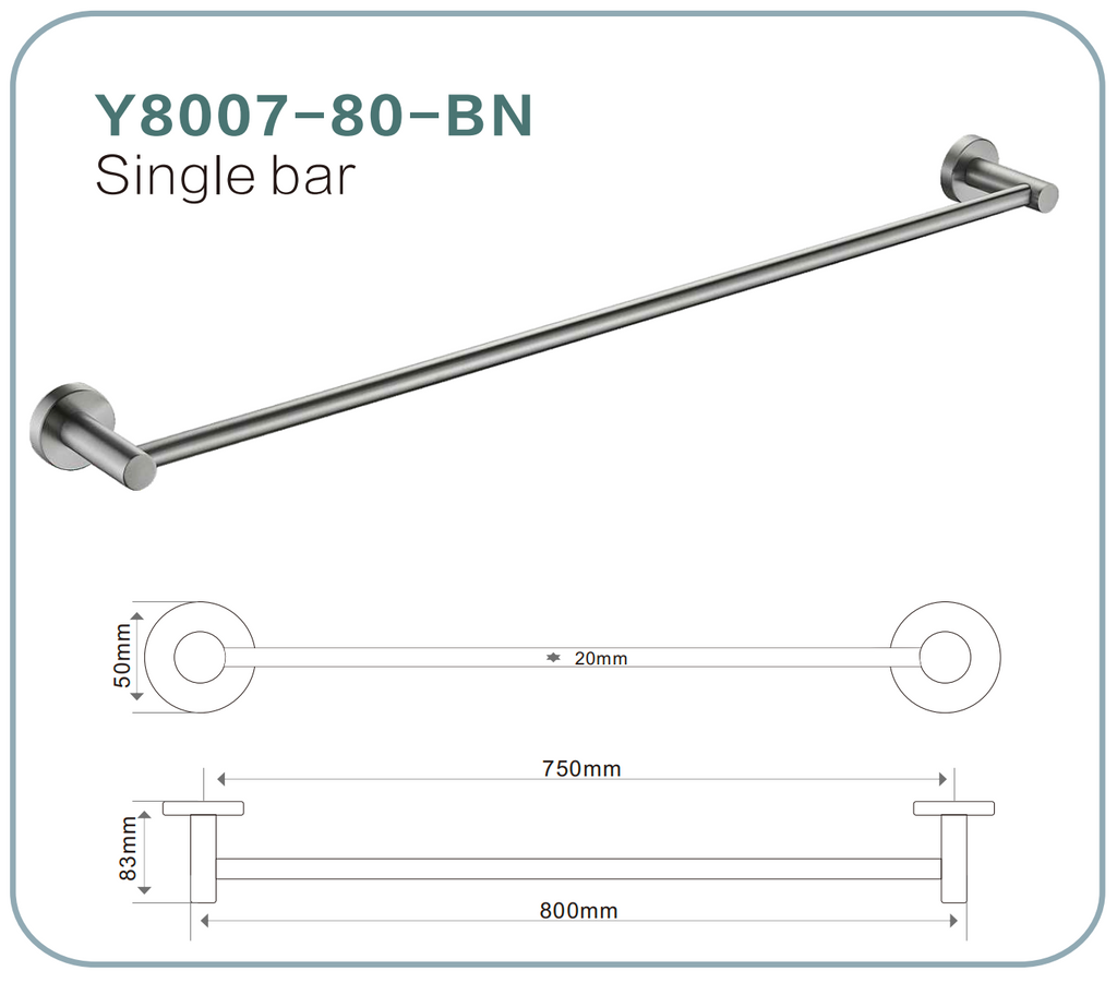 BISTONE Y8007-80 Single Towel Bar — Modern Wall-Mounted 800mm Rail