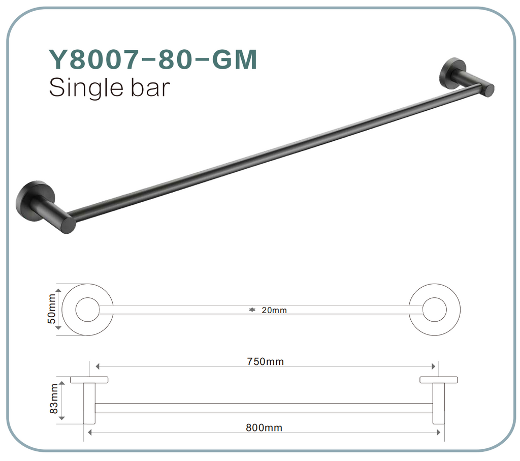 BISTONE Y8007-80 Single Towel Bar — Modern Wall-Mounted 800mm Rail