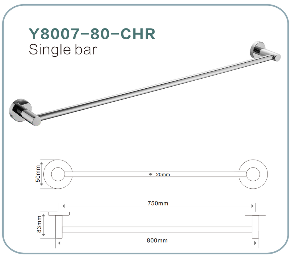 BISTONE Y8007-80 Single Towel Bar — Modern Wall-Mounted 800mm Rail