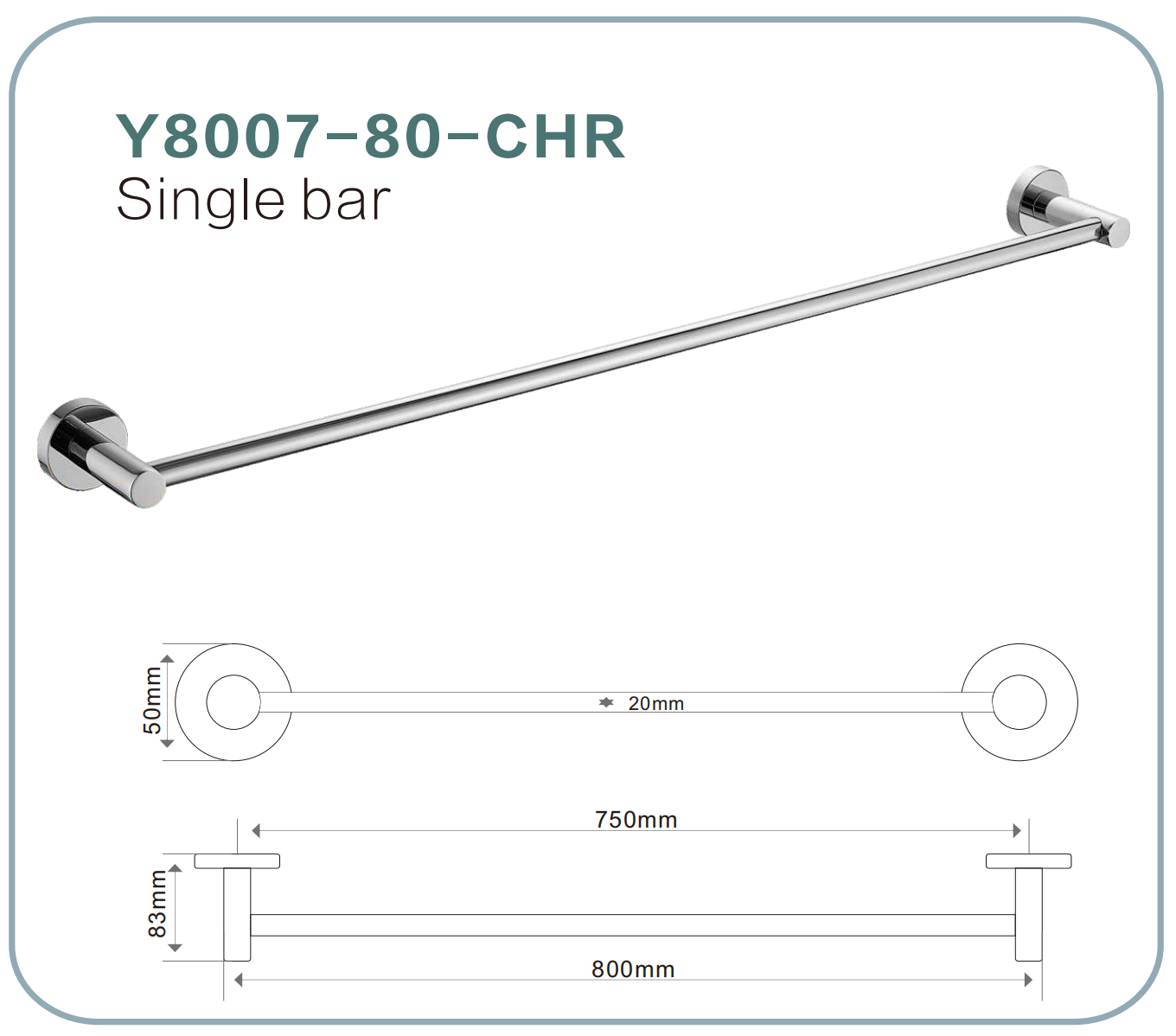 BISTONE Y8007-80 Single Towel Bar — Modern Wall-Mounted 800mm Rail