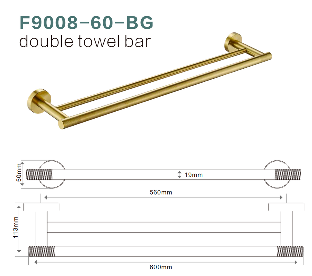 BISTONE F9008-60 Double Towel Rail — Modern Round Wall-Mounted 600mm Rail