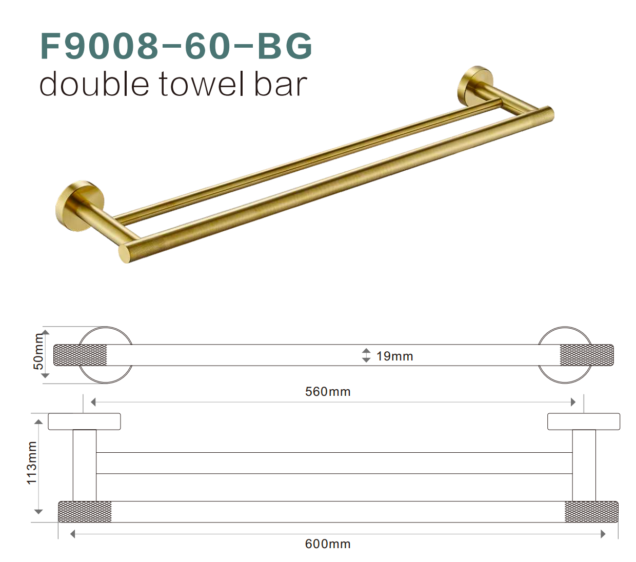 BISTONE F9008-60 Double Towel Rail — Modern Round Wall-Mounted 600mm Rail