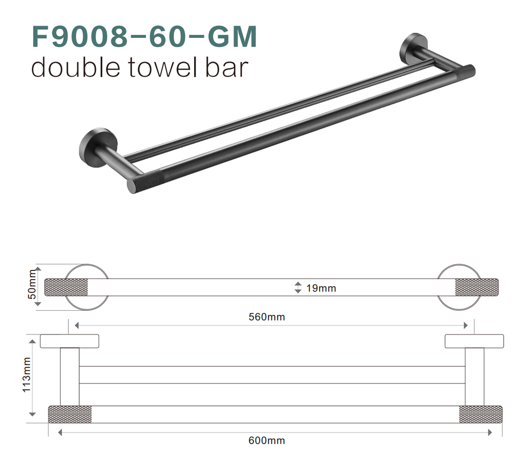 BISTONE F9008-60 Double Towel Rail — Modern Round Wall-Mounted 600mm Rail